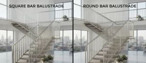 Square bar and round bar balustrade comparison for stair design