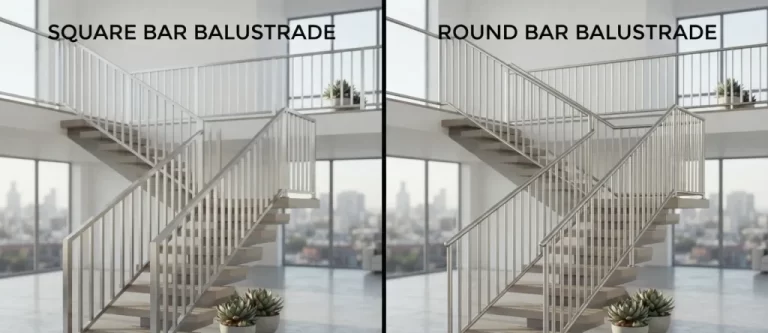 Square bar and round bar balustrade comparison for stair design