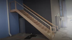 Banner slider showing commercial timber staircase and landing