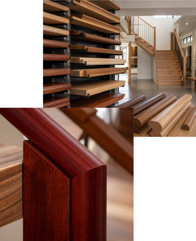 Service collage of timber stairs, handrails and balustrade details