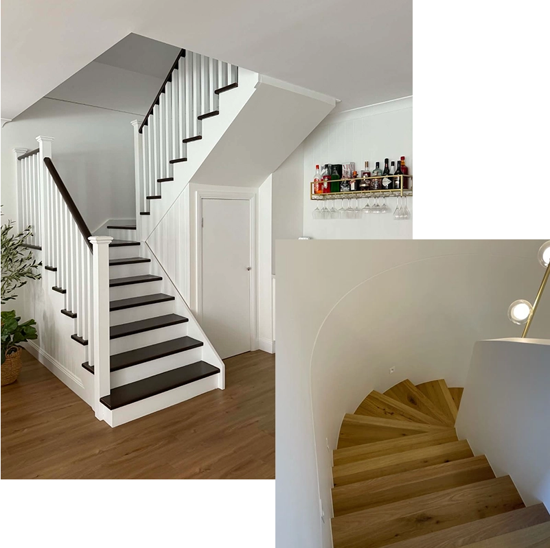 Collage of Hamptons and geometric staircase designs