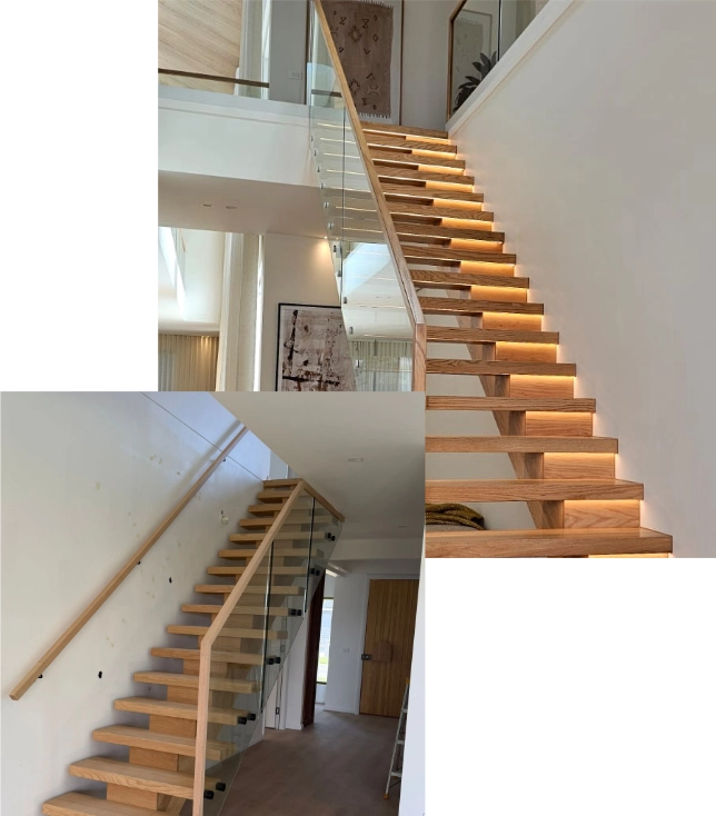 Collage of timber staircases and open stair designs